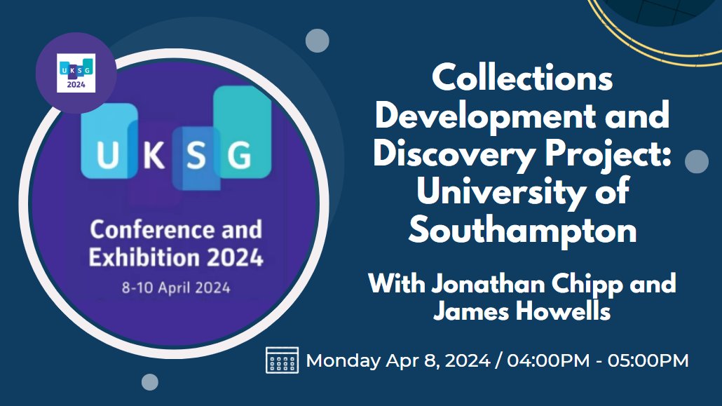 Check out Jonathan Chipp and James Howells who will be speaking at the @UKSG 47th Annual Conference and Exhibition today at 16:00. They’re in breakout session Group C! #UKSG2024 #CDDProject @unisouthampton
