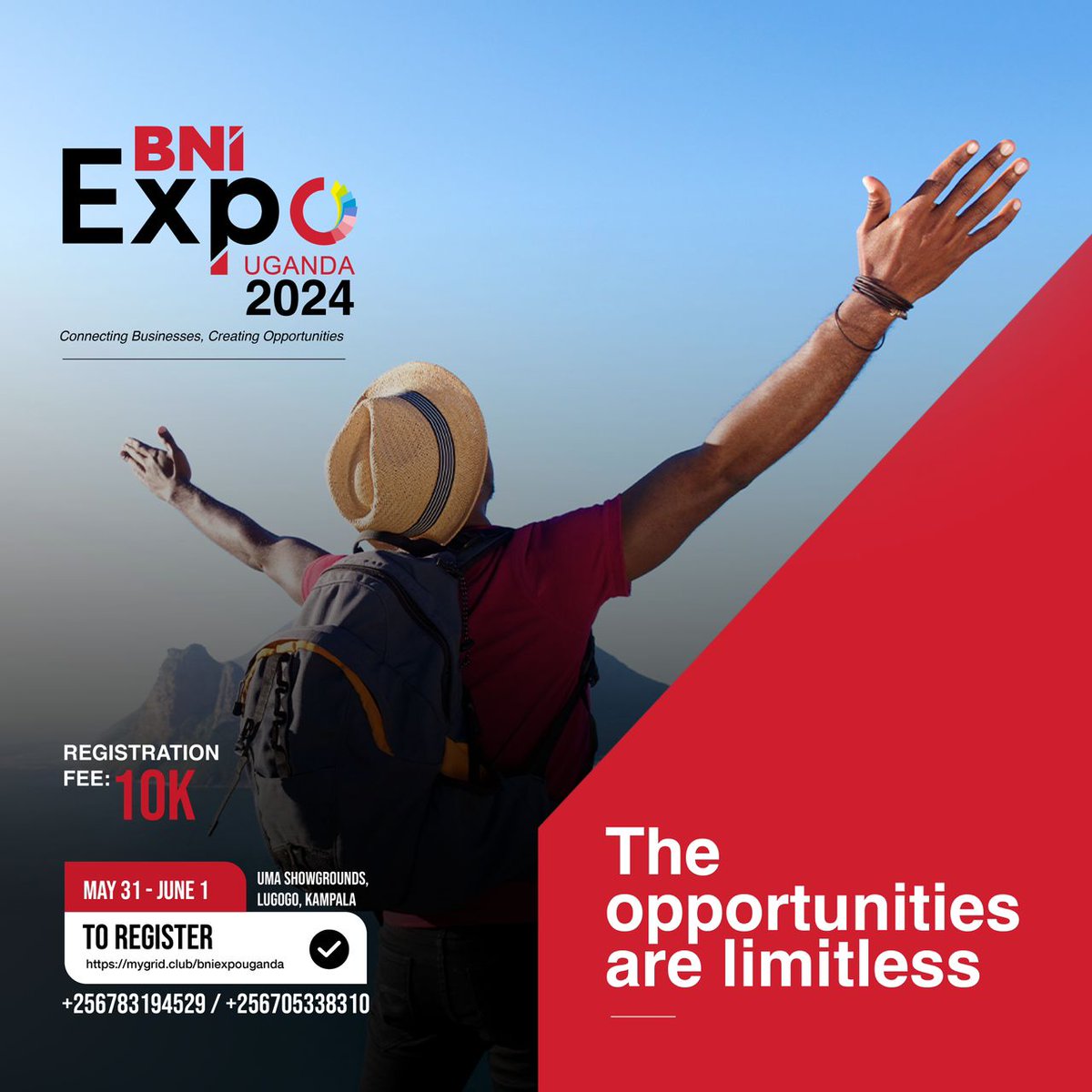 Spark new ideas and connect with industry leaders at our upcoming 2 day BNI event happening on the 31st of May and 1st June 2024 at UMA Showgrounds, Lugogo! 💥 Register at the link for only UGX 10,000/= mygrid.club/bniexpouganda