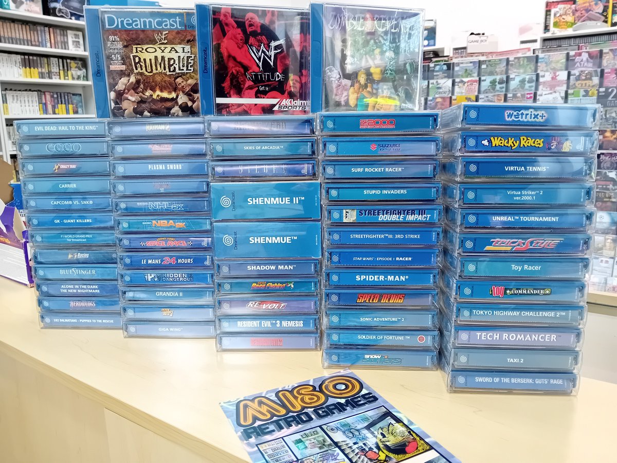 MisoRetroGames's tweet photo. Dreams can come true! 🤩

There's a HUGE stack of Sega Dreamcast games getting out on the shelves today!

Store is open until 5pm 👀

Website update 🌐 We're still working to get the website ready as we adjust our stock levels and are hoping to have it ready again soon🤞 https://t.co/5HocrJFjDD