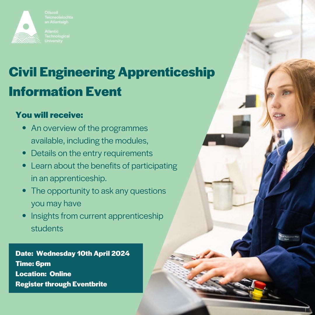 📢Calling all interested in #CivilEngineering!📢 📅Join an online information event to learn all about the new Civil Engineering Apprenticeships @atu_ie Weds 10 April at 6pm. Aspiring #apprentices #parents & #guidancecounsellors welcome. #RegisterNow; loom.ly/yaKzuNM