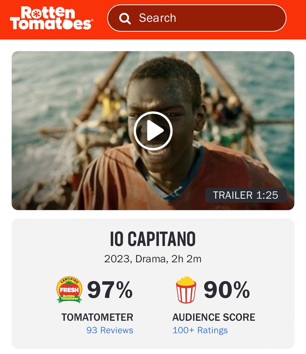Matteo Garrone’s Oscar-nominated ‘IO CAPITANO’ starring Seydou Sarr is certified fresh on Rotten Tomatoes with a score of 97%. Now playing in UK and Irish cinemas.