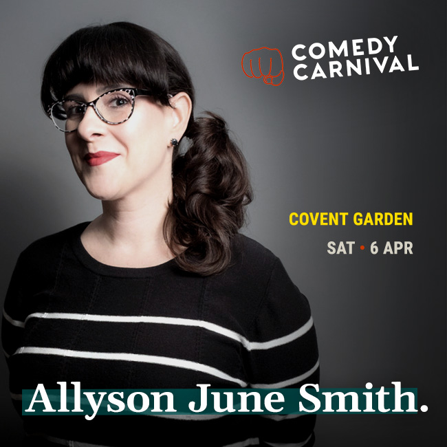 International stand up comedy this Saturday, feat. @allysonjsmith, @stevewillcomedy, @SLIMcomedian, and @phildins as MC. Tickets: comedycarnival.co.uk/covent-garden/ Doors 7:30pm - 8:30pm. Show 8:30pm - 10:30pm