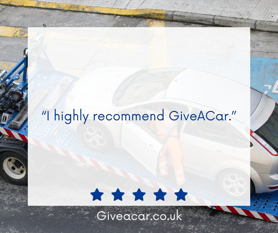 Giveacar's tweet photo. "They arrange for your car to be taken away and dealt with and a donation from this goes directly to the Charity of your choice. A totally satisfying experience."
#fridayfeedback #trustpilot #servicereview #chairty #donate https://t.co/HC8H5OT2BD