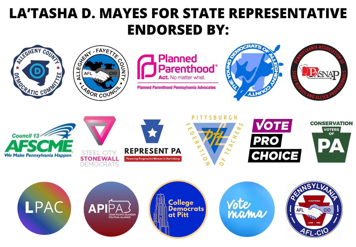 We are just under three weeks from the Primary Election on April 23 and I’m proud to share my first round of endorsements for my re-election campaign! I thank these 16 organizations for supporting my campaign and recognizing my commitment to House District 24! #latashaforpa