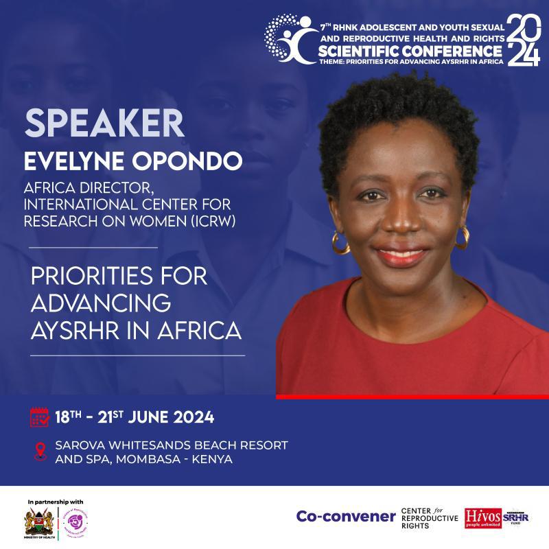 Our second speaker for the #RHNKConference2024 is 🥁 ... @Evelyne_Opondo, the Africa Director at @ICRWAfrica. With her wealth of expertise in human rights, SRHR, & gender equality advocacy, she will deliver insights that will inspire & empower us all. Have you registered?