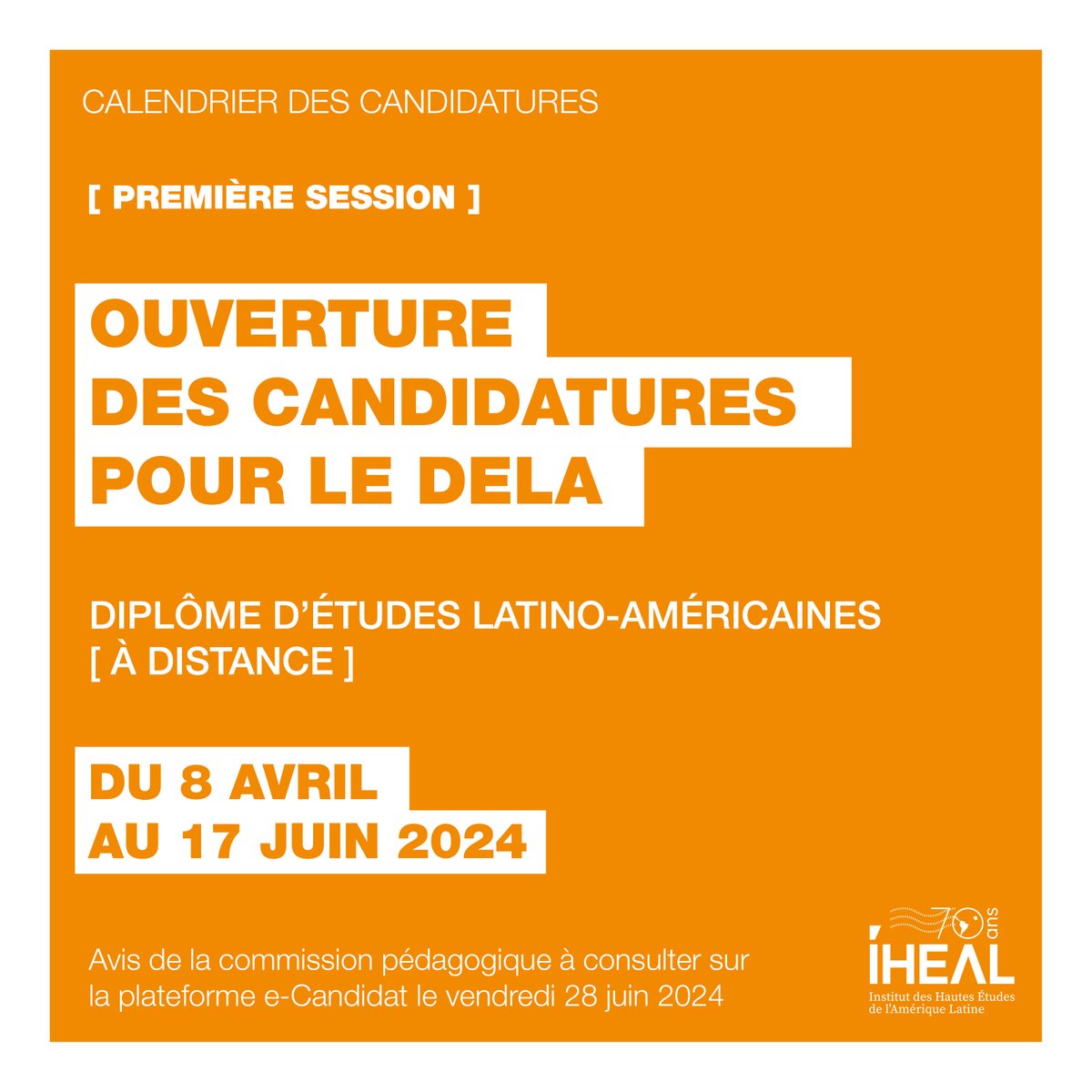 🔎Ouverture des candidatures pour le DELA [ Première session ] 👉Diplôme d’études latino-américaines [ à distance ] 🗓️du 8 avril au 17 juin 2024 @Sorbonne_Nvelle @CampusCondorcet