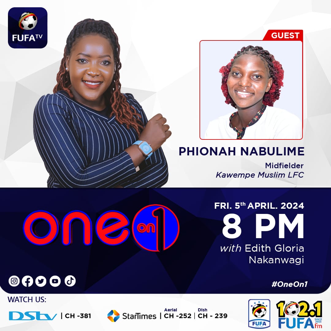 Don't miss out on an exclusive
#Oneon1  interview with @PNabulime , the talented midfielder of Kawempe Muslim LFC! Join me at 8pm for an engaging and insightful conversation on @FUFATvCup.
 See you there! ⚽🎥 #HomeofUgandansport #WomenInFootball