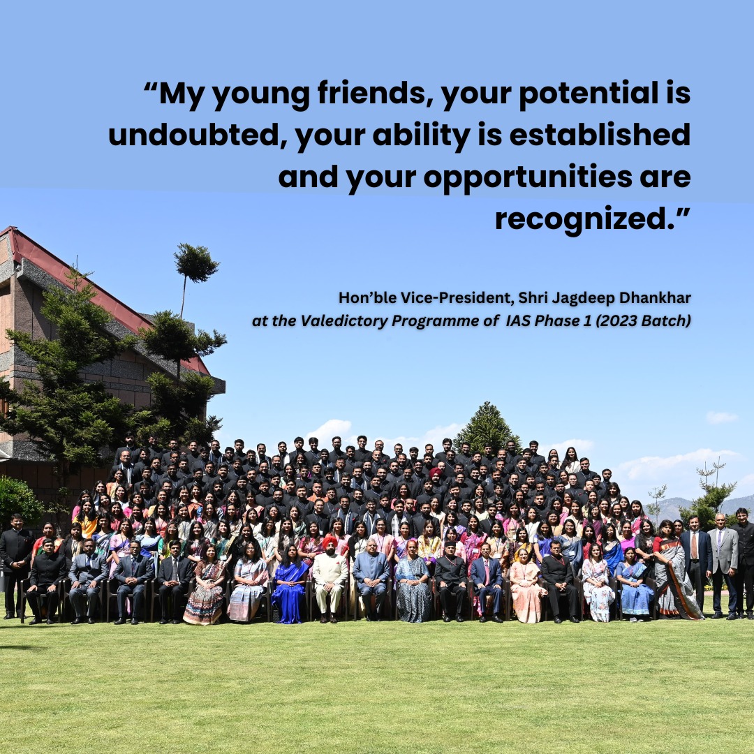 My young friends!

Your potential is undoubted, your ability is established, your opportunities were recognised.

#LBSNAA  <a href="/LBSNAA_Official/">LBSNAA</a> <a href="/IASassociation/">IAS Association</a>
<a href="/DoPTGoI/">DoPT</a>