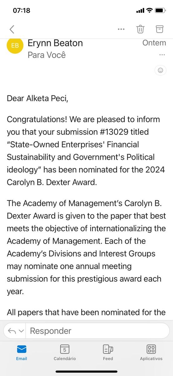Great to hear about the nomination for  Carolyn B. Dexter award #AOM2024 of this research with Leonardo Henrique Lima de Pilla Rodrigo de Oliveira Leite. Kudos to Leo for his commitment and dedication to research. Very proud of his trajectory!
