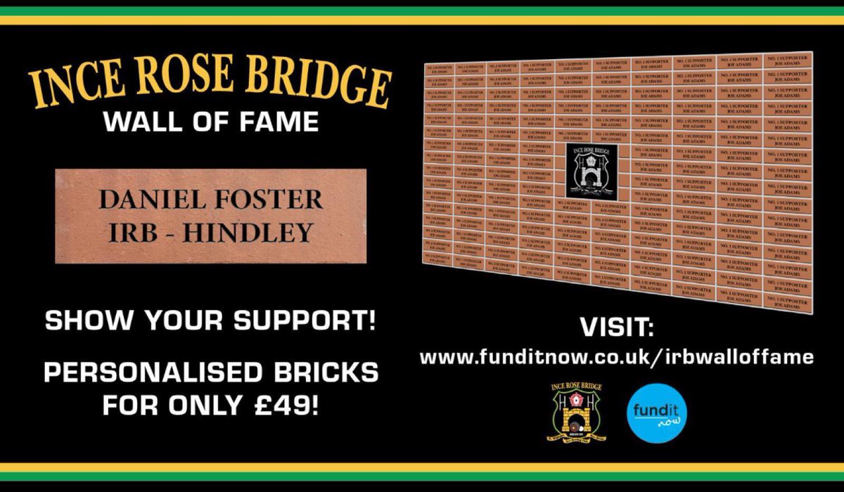 🌟 Join us in building our Wall of Fame at Ince Rose Bridge Sports and Community Club! 🏉 Over the next few months, we’ll be crafting a masterpiece to honour our champions. To add your brick to this legacy, simply click the link or scan the QR code.
