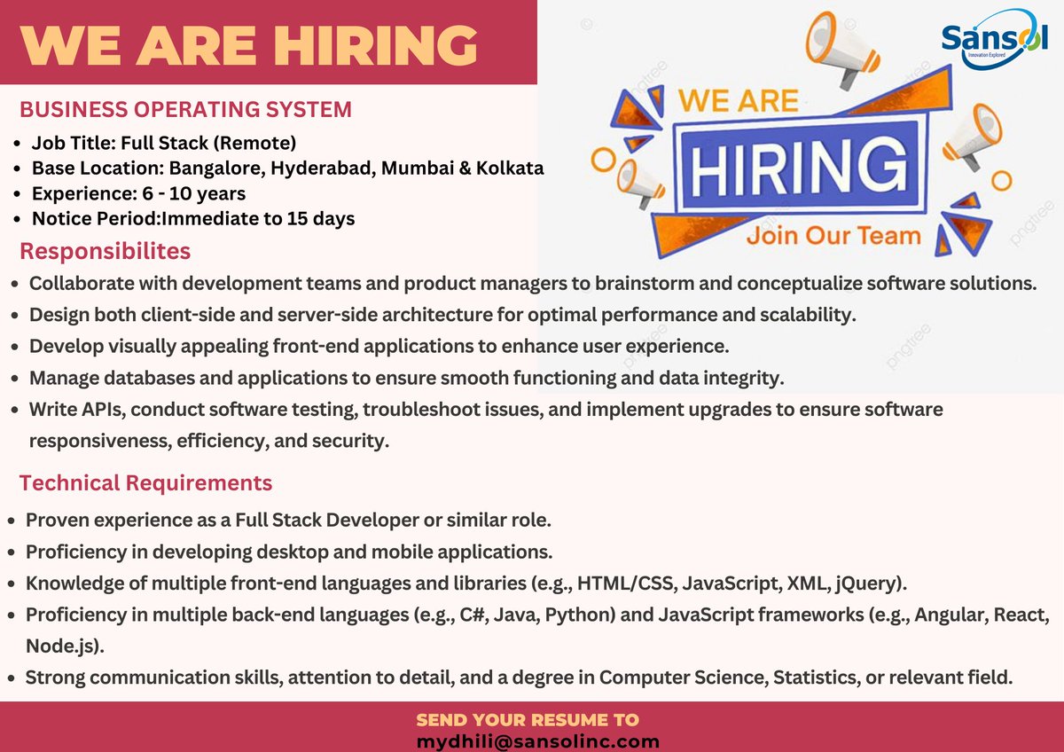sansolinc's tweet photo. Full Stack Developer adept in innovative software solutions, with proficiency in HTML/CSS, JavaScript, C#, Java, Python. Strong communicator, CS degree. #FullStackDeveloper #SoftwareArchitecture #FrontEnd #BackEnd #TechJobs #sansolinc @srinivasattili @mydhili1988 https://t.co/xD2QfvTyWx