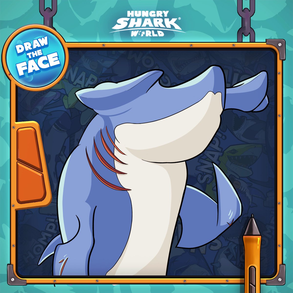 The Great Hammerhead is feeling adventurous! 👀 How about sketching a fresh face for our aquatic friend?🤡 Let your creativity flow! 🎨 #HSW #HungrySharkWorld