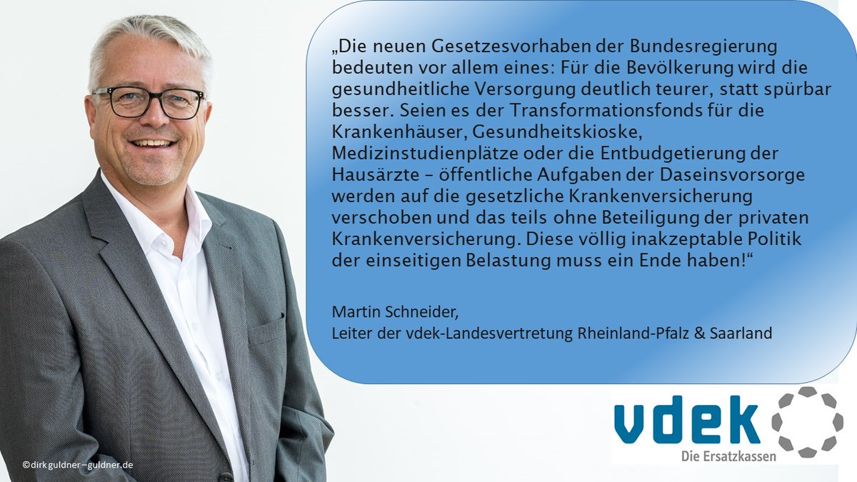 So kann es nicht weitergehen bei den neuen Gesetzesvorhaben❗️ist sich Martin Schneider vom #vdek_RLP sicher und richtet seinen Appell an die Gesetzgebenden:⬇️