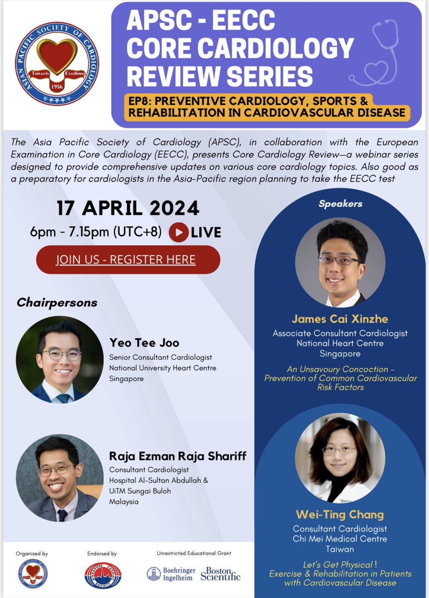 Are prevention, rehab & sports cardiology up your alley? Join us on 17 April 2024 for our APSC-EECC Core Cardiology Review Series! Register here: themeetinglab.eventsair.com/apsc-webinar-s…