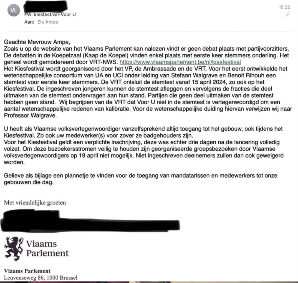 <a href="/stemvooru/">Voor U</a> Zelfs eerste kiezers mogen geen kennis maken met nieuwe partijen zoals <a href="/stemvooru/">Voor U</a> op Kiesfestival <a href="/VRT/">VRT</a> <a href="/vlaparl/">Vlaams Parlement</a> 😐