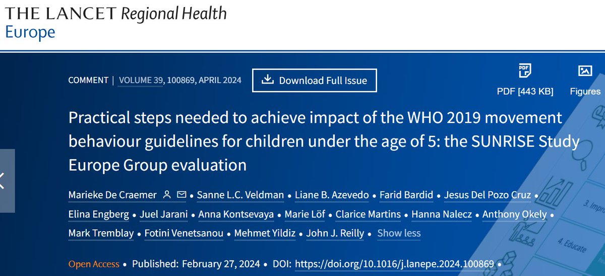 Our comment concerning the guidelines and surveillance of #movementbehaviours in children under 5 years in Europe is now available @LancetRH_Europe April issue: thelancet.com/action/showPdf… #PhysicalActivity #sleep #sedentarybehaviour #children #health #europe