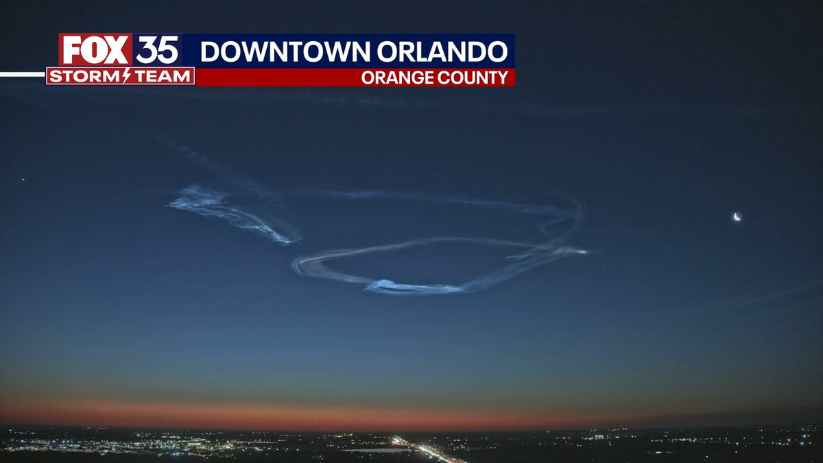 Insanely cool sky over Orlando right now in the wake of a Space X launch an hour ago. Exhaust from the rocket emitted above the atmosphere is catching sun rays before sunrise, leading to these rare and bright noctilucent clouds.