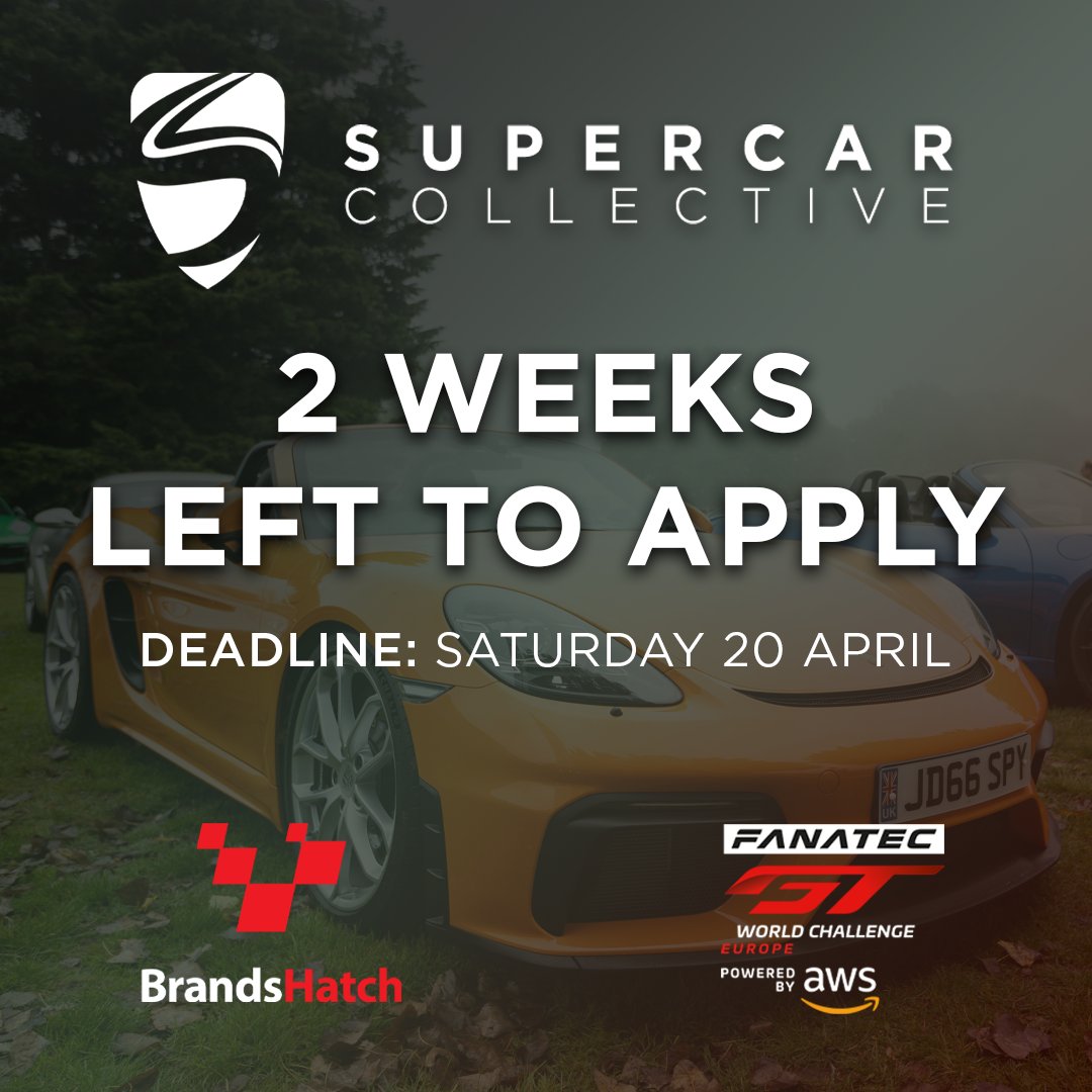 🚨 Just 2 WEEKS LEFT to apply for the Supercar Collective display 🚨 Join our display at GT World Challenge by applying before Saturday 20 April and enjoy FREE event admission and a parade lap on track 🏁 🗓 Sunday 5 May 📍 Brands Hatch Race Circuit 🔗 displaymyvehicle-v1.msv.com/calendar/brand…