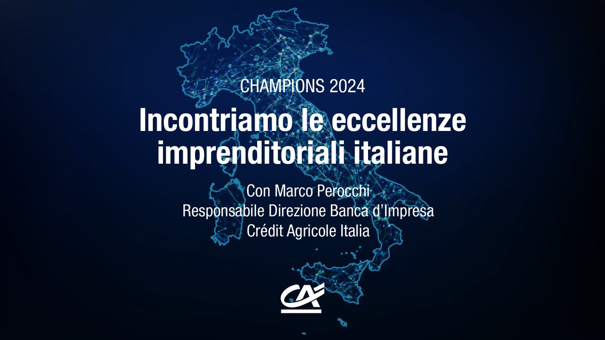 Prosegue “Champions 2024”, la ricerca sulle migliori imprese italiane con <a href="/italy_post/">ItalyPost</a> e <a href="/Corriere/">Corriere della Sera</a>. Nella tappa di Parma, Marco Perocchi Resp. Direzione Banca d’Impresa Crédit Agricole Italia ha raccontato il nostro supporto alle imprese nei loro piani di sviluppo e crescita.