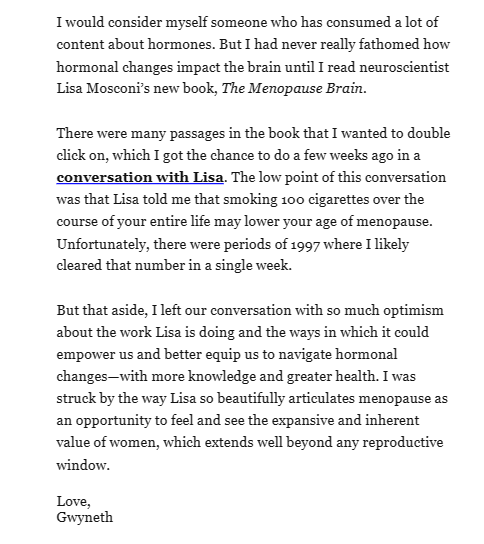 'Spotted in @goop - #TheMenopauseBrain by @dr_mosconi Thanks for your kind words, The Gwyneth Paltrow! The Menopause Brain, out now. Amazon: amzn.to/42306vu Waterstones: tidd.ly/424G5o9 Bookshop.org: uk.bookshop.org/a/111/97818389…