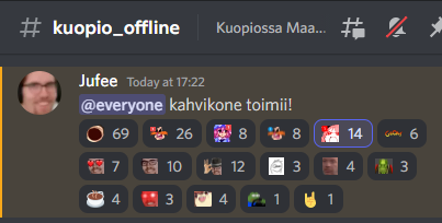 <a href="/ultineet/">🎀 ultineet 🍙 Nagoriyuki’s Wife</a> The design of the mug comes from an event, where community member <a href="/Jufee121/">Jufee</a> managed to ping the entire Finnish FGC discord across the country about their local having a working coffee machine once again.