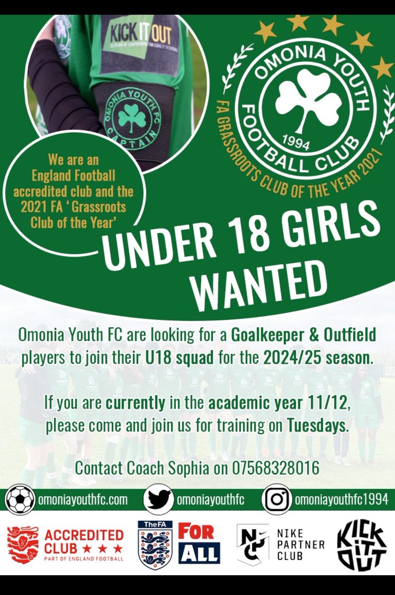 Get involved girls , ⁦@OmoniaYouthFC⁩ is a great club👍