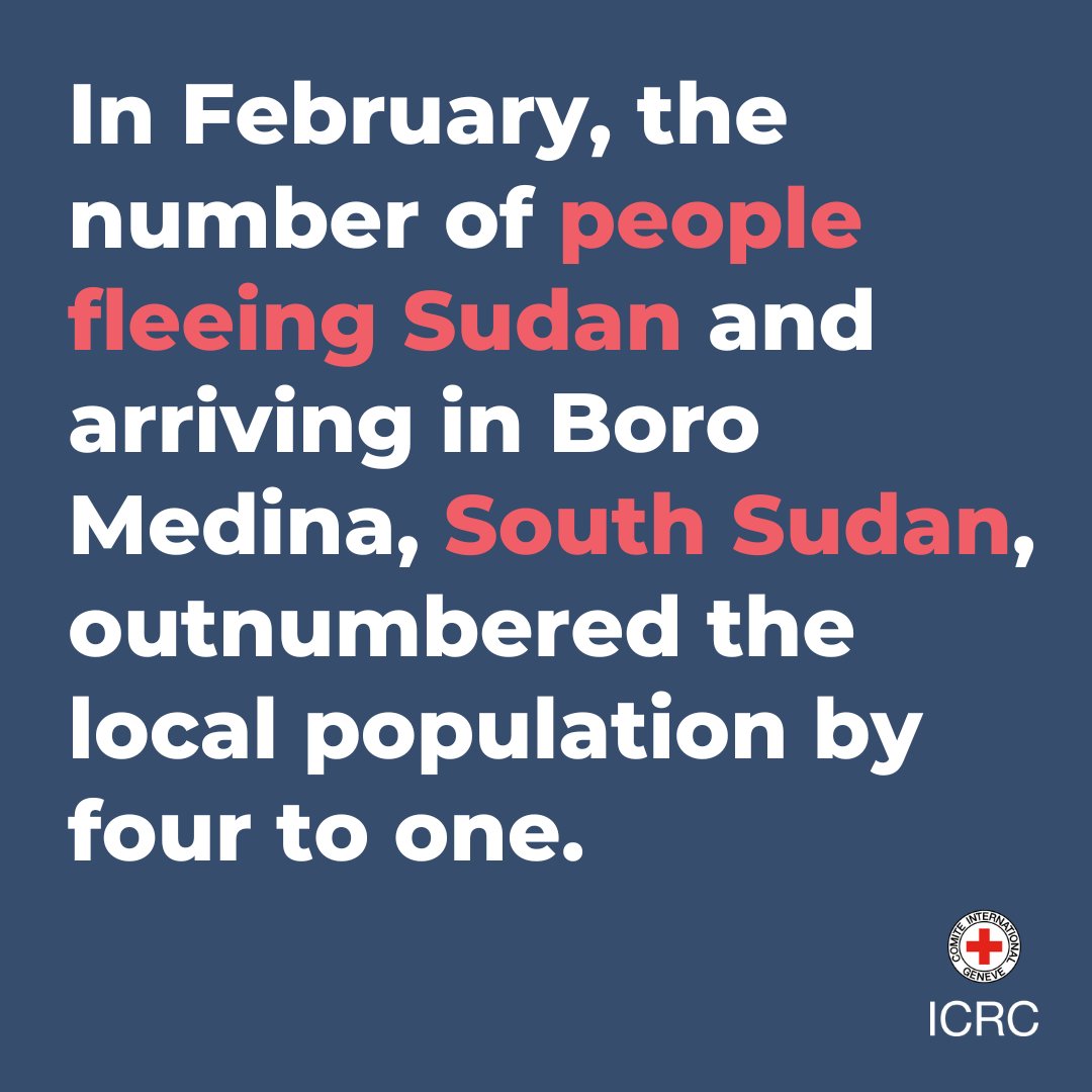 Thousands of families fleeing the #Sudan conflict have taken refuge in Boro Medina, a town in neighboring #SouthSudan. Footage in our #Newsroom 👇🏽 icrcnewsroom.org/story/en/2083/…