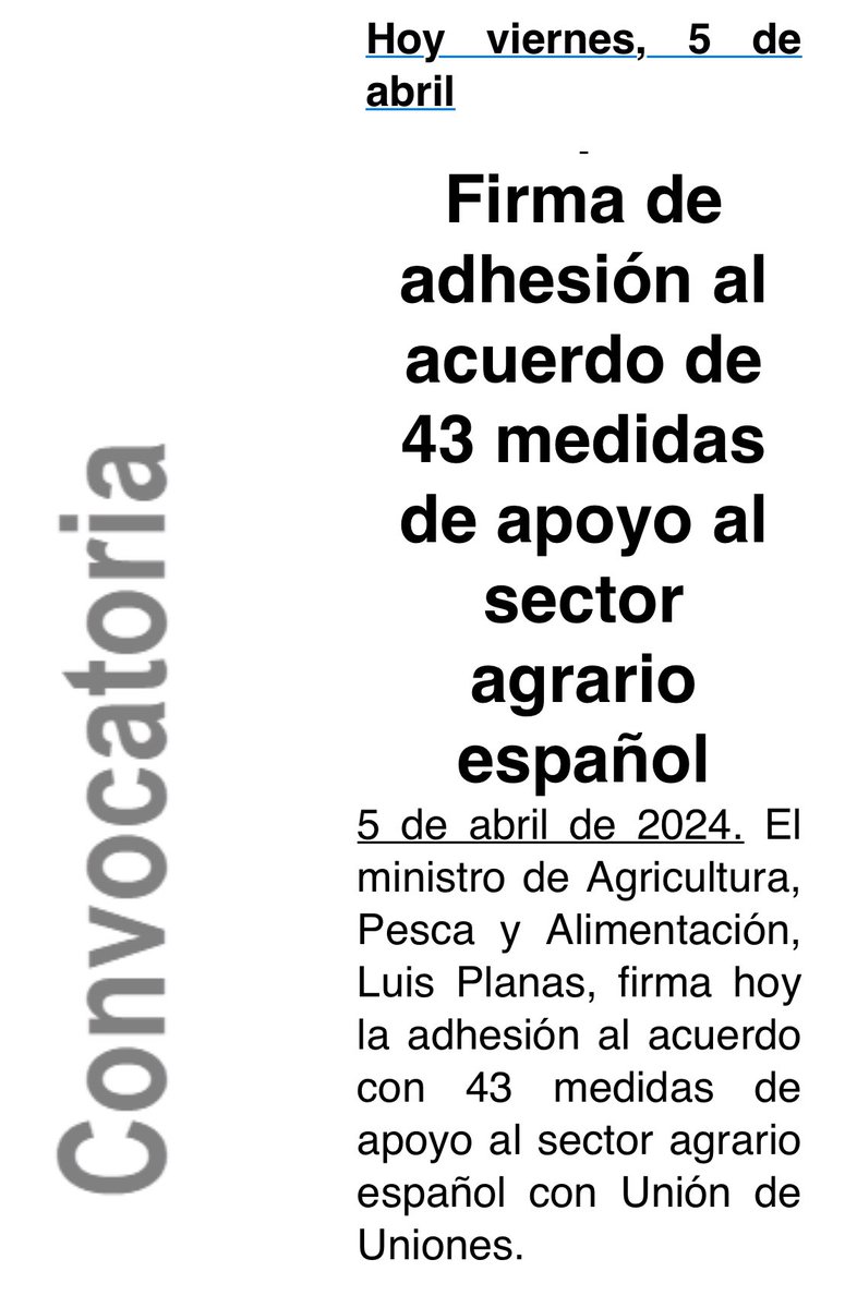 #SORPRESA El @mapagob anuncia la adhesión de @UniondeUniones al acuerdo de 43 medidas ofertado por el Gobierno tras las #tractoradas. En el Senado, @LuisPlanas ha ratificado esta semana su compromiso de actualizar la representatividad agraria.