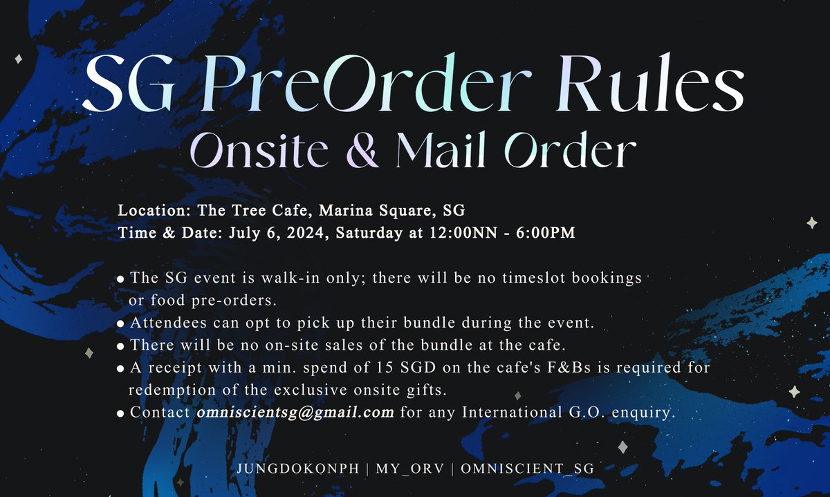 'O-oh! Announcing our venue, timing, and rules-!!'

📍The Tree Cafe (Marina Square)
⏰12pm-6pm
📅Sat, 6 July 2024

Do read through the rules carefully, as each country's PO rules differ slightly!
Stay tuned for our POs opening soon on 8 April!

#SSAJ_2024 #SSAWARDS_2024 #SSAJ_SG