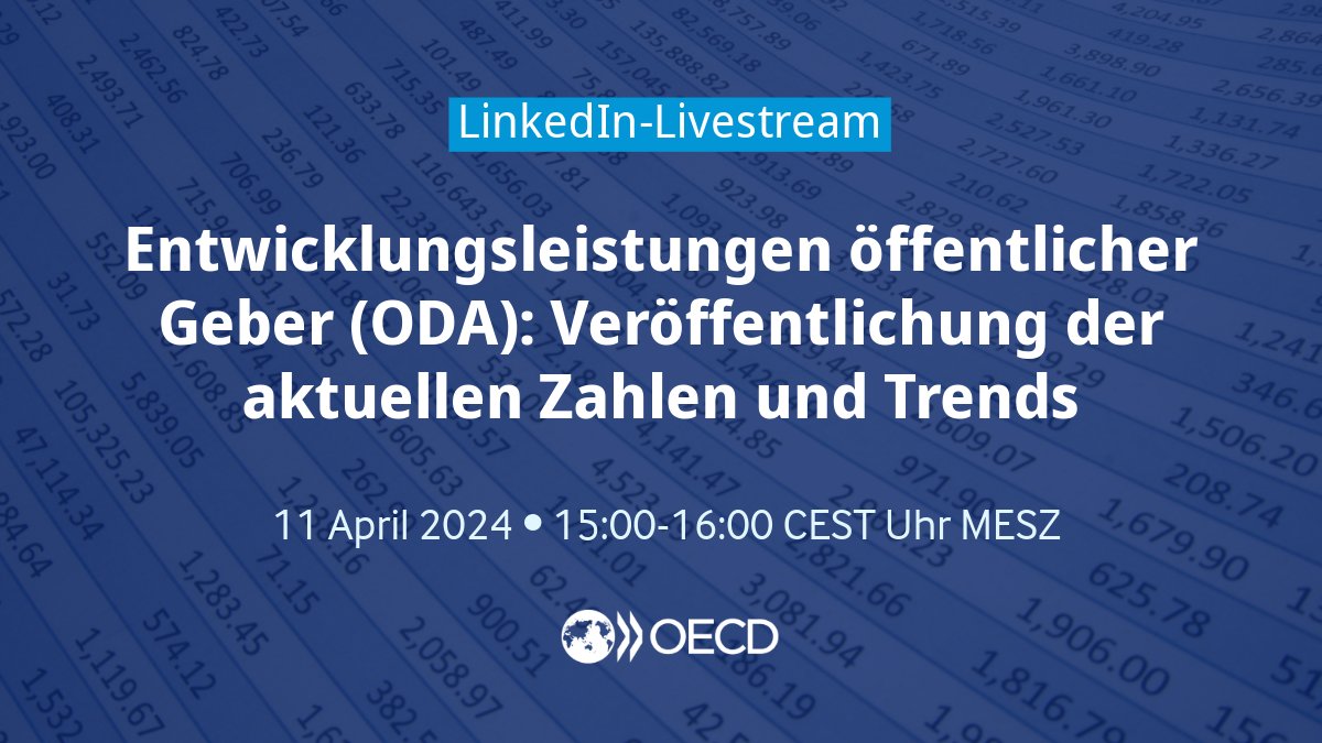 📣Nächste Woche: Am 11. April stellt die OECD die vorläufigen #ODA-Zahlen vor. Wieviel gaben öffentliche Geber 2023 für #Entwicklungszusammenarbeit aus? In welche Bereiche gingen die meisten Zuwendungen? Anmeldung zum Livestream 👉 brnw.ch/odalaunch2023