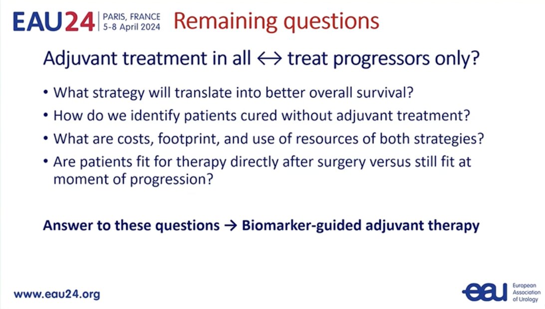 Adjuvant Nivolumab finally shows OS benifit in MIUC . Checkmate274 . #EAU24 . adjuvant Pembrolizumab did not in Ambassador . Again why one IO works and other does not ? I don't know  . Any one ? What to give these pts on progression  after adjuvant  Nivo ?  @VPrasadMDMPH