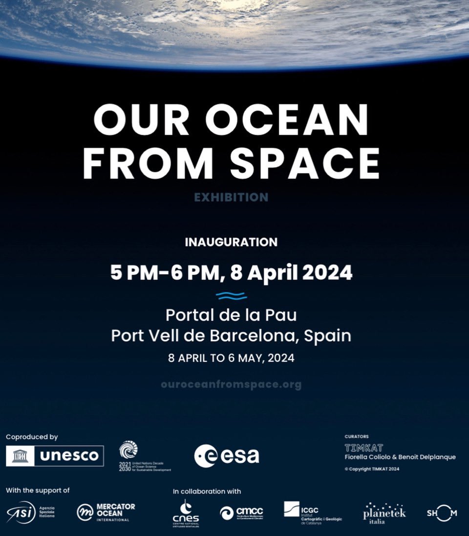 El próximo lunes 8 de abril tendrá lugar la inauguración de la exposición itinerante #OurOceanfromSpace en Portal de la Pau del Port Vell de #Barcelona. La exposción examina la dinámica del océano vista desde el espacio, mediante impresionantes imágenes de satélites de…