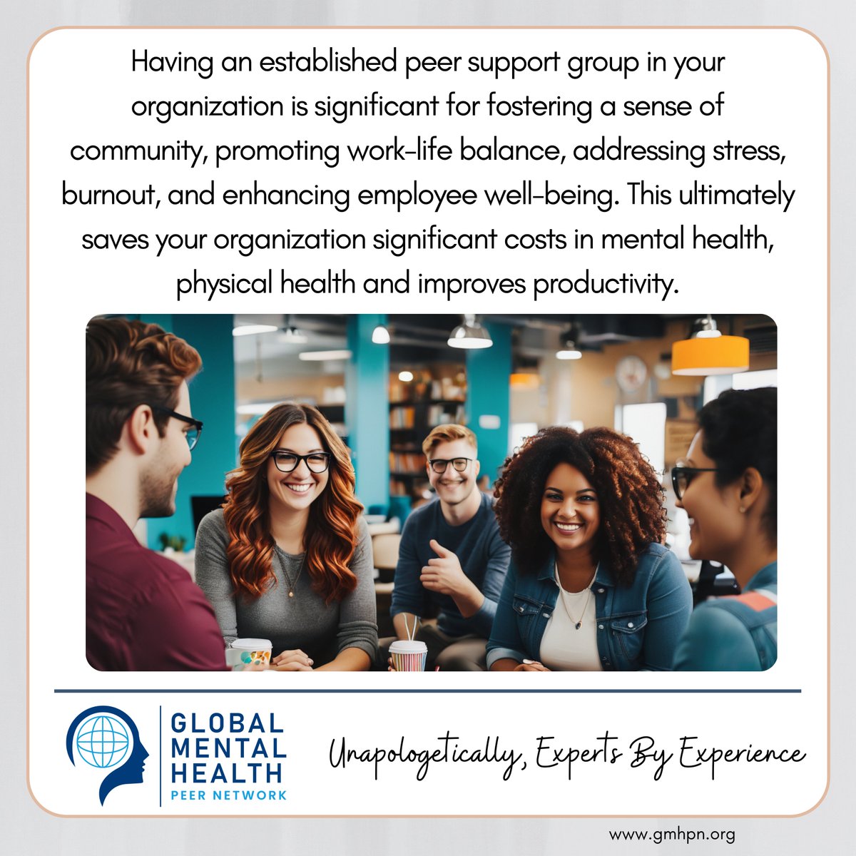 The value of having peer support groups at your organization is crucial. Support our work, make a donation via givengain.com/donate/cc/2249… #livedexperience #gmhpn_speakout #mentalhealth