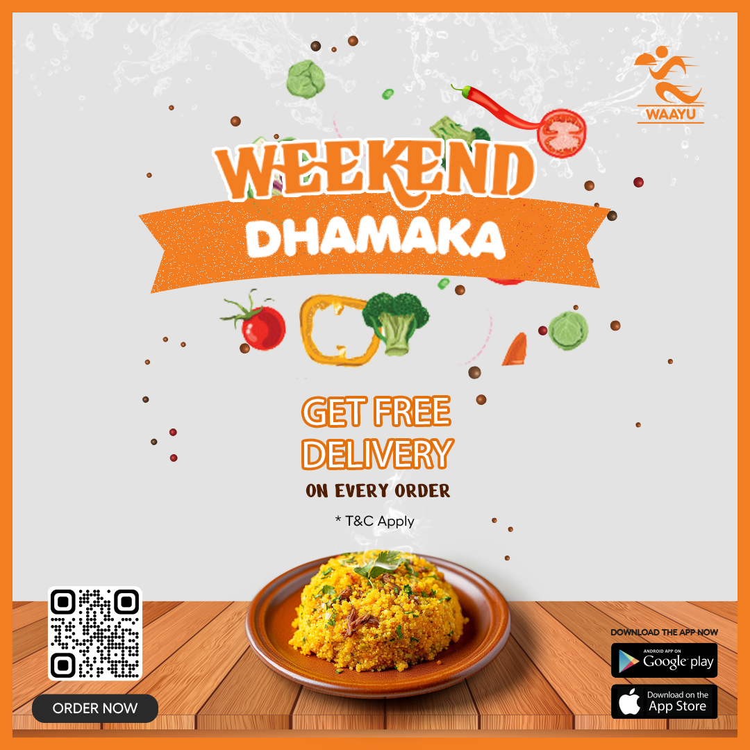 🎊 Spice up your weekend with #WAAYU's Weekend Dhamaka offer 🔥

Enjoy FREE Delivery on every order – it's the perfect recipe for a delicious weekend! 🍝

Order Now 📲

#weekends #weekendvibes #weekendmood #freedelivery #indianfood #foodgasm #fastfood #streetfood