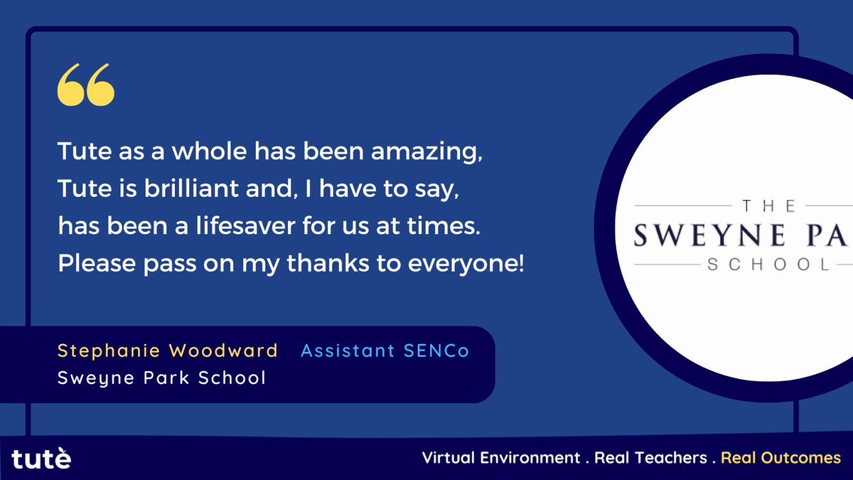 'Tute is brilliant and, I have to say, has been a lifesaver for us at times…' 💬 Stephanie Woodward, Assistant SENCo at Sweyne Park School gave us some wonderful feedback and expressed her appreciation for our partnership. 😄 Tute for schools 👉 tute.com/tute-for-schoo…