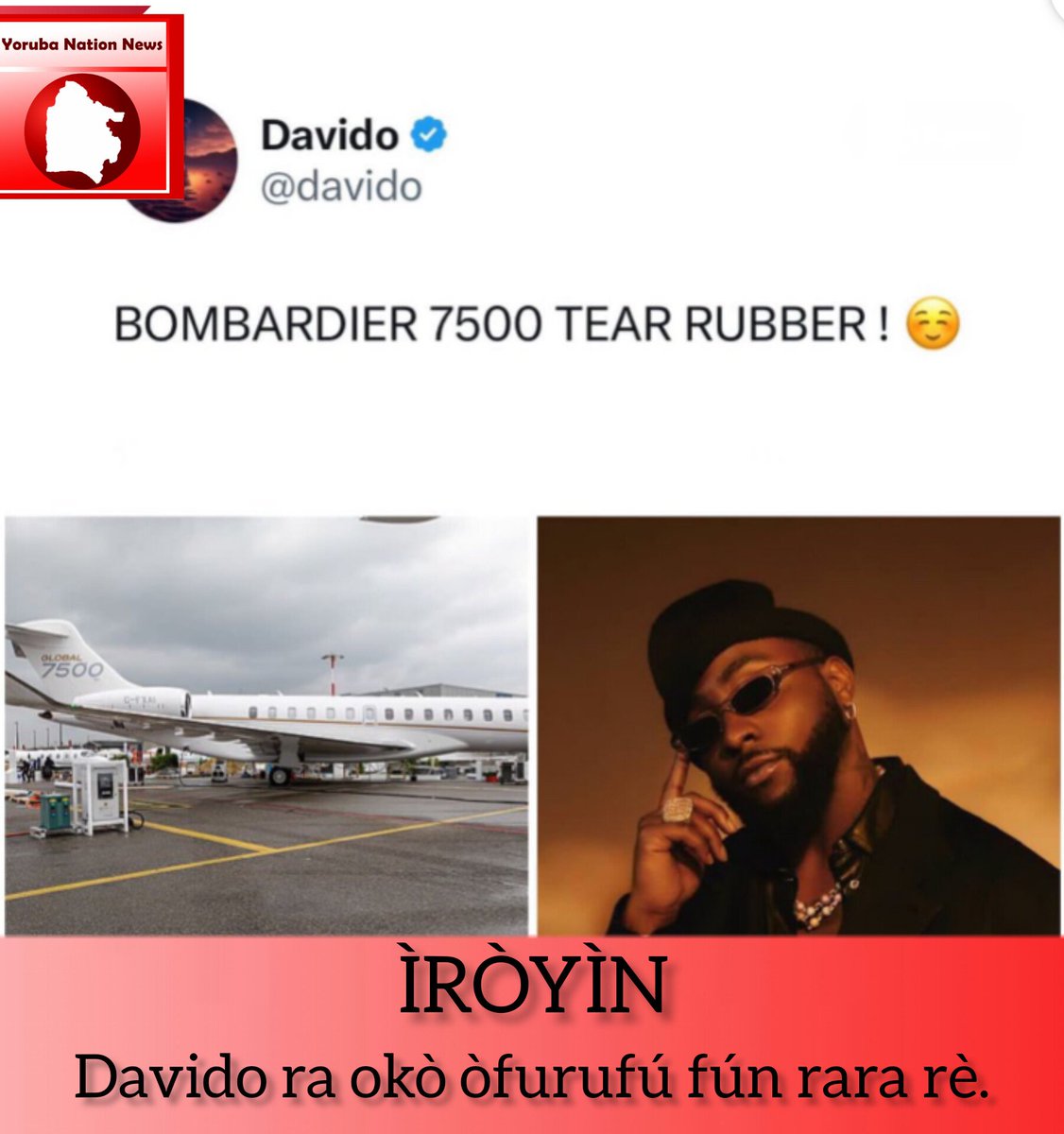 ÌRÒYÌN: Davido ra okò òfurufú fún rara rè. #YorubaNationews #YorubaNation #Yoruba #News