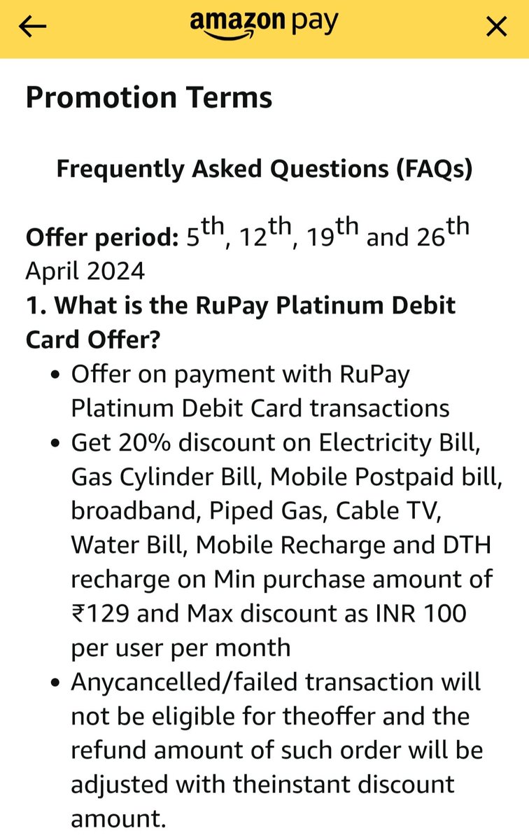 iSatishAgarwal's tweet photo. 20% off on Amazon via Rupay Platinum Debit Card 💳

🌟20% off upto ₹100 per Card pm
🌟Valid on Mobile/DTH Recharges
🌟Valid on Bill payments
🌟Offer extended on all Fridays
🌟Just paid Gas bill at ₹100 off 🤭

Like ❤️ n RT ♻️, if useful
Follow me @iSatishAgarwal for more https://t.co/KFGrewxZVe