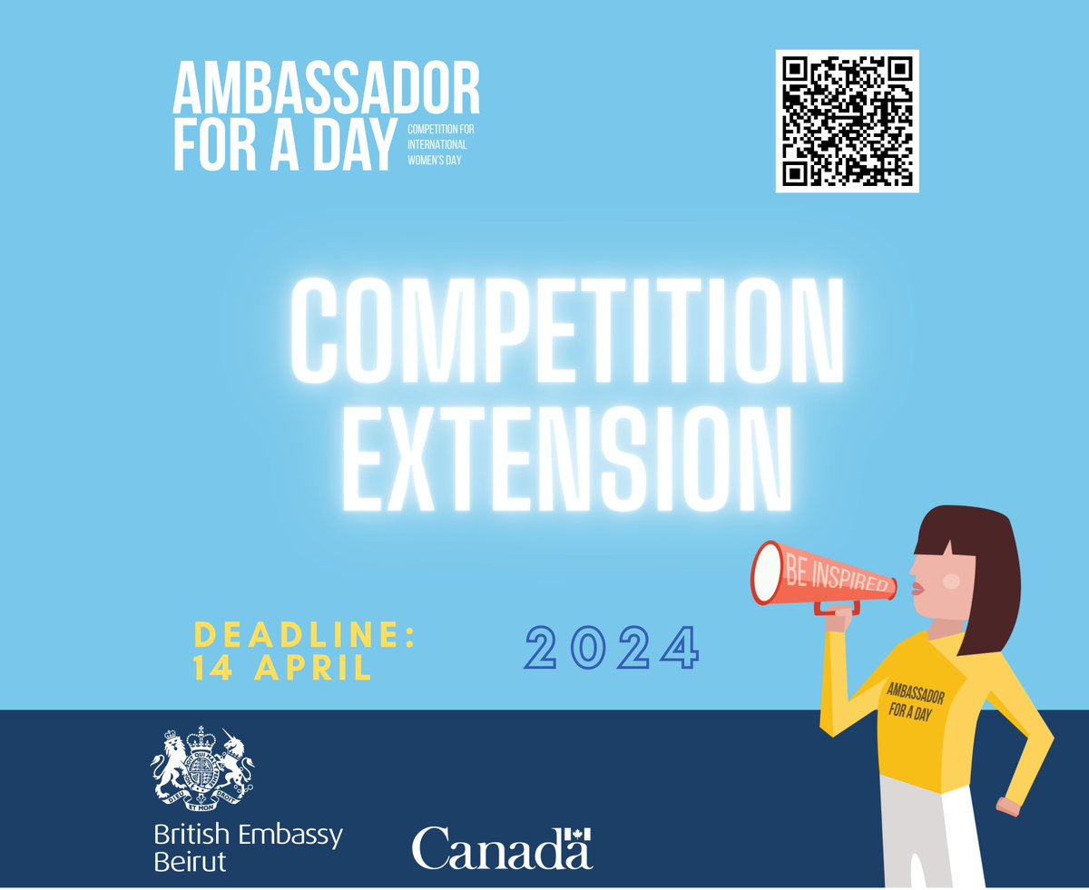 🚨 COMPETITION ALERT 🚨 Attention all girls! We have extended the competition deadline until 14 April. Submit your application and get the chance to become An Ambassador For A Day. 🌟Apply today #AFADBeirut ⤵️🔗How to Enter & Terms and Conditions (En): ow.ly/EtRO50QSYLz