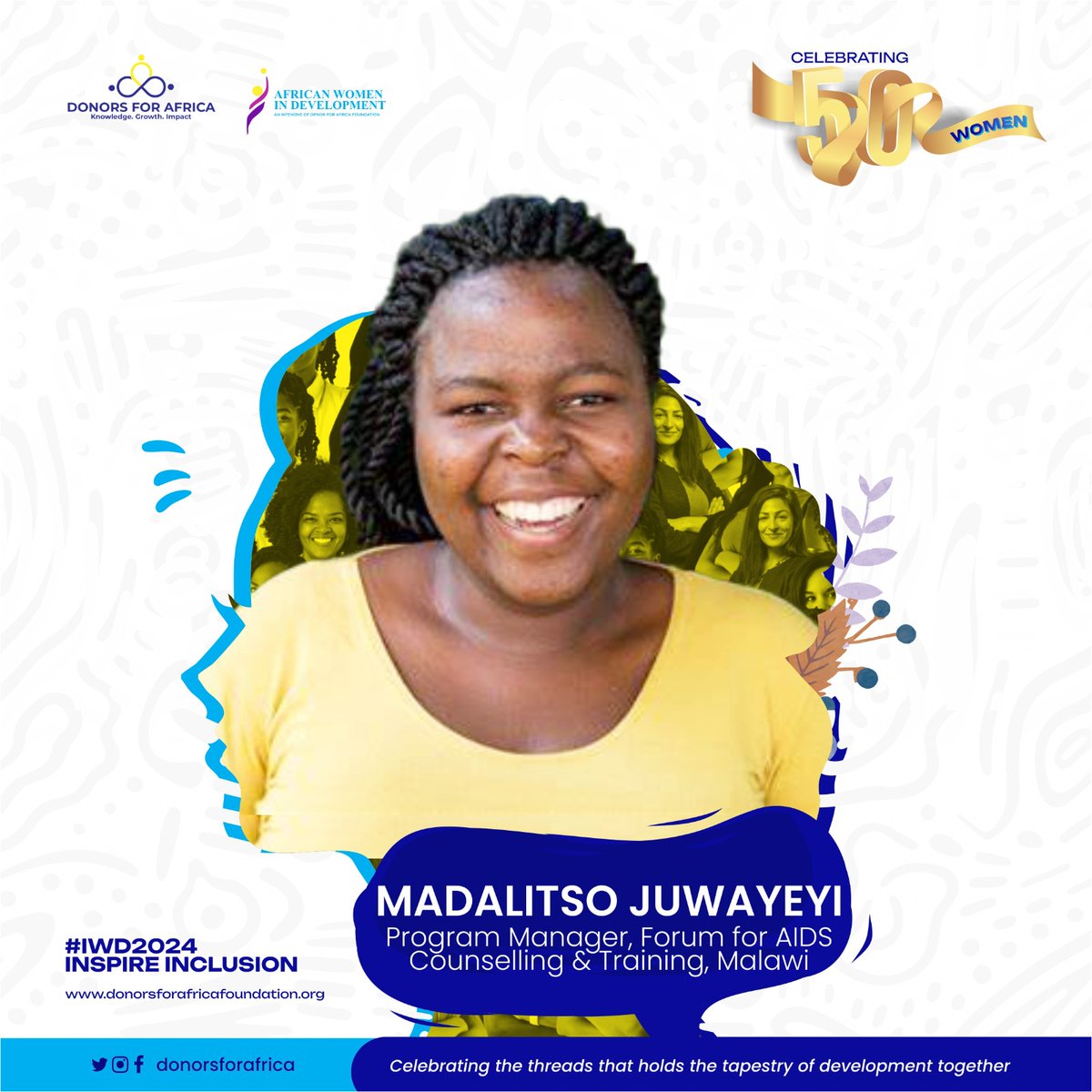 Congratulations Madalitso Juwayeyi, our Programs Manager, for being chosen as one of the 50 African Women in Development by @donorsforafrica from 1700+ nominations across 34 African countries. This recognition from AWID celebrates African women leading global development efforts.