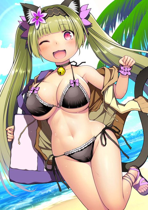 描くネタに困ったらとりあえず水着を描いとけと師匠が… #フラワーナイトガールイラスト 