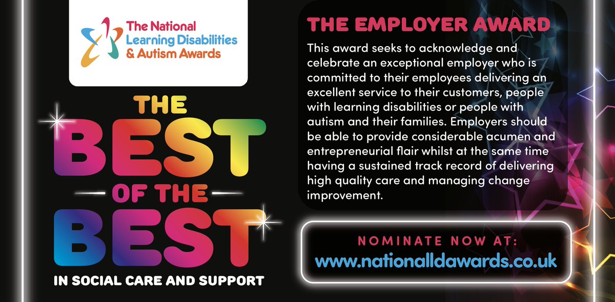 Calling all EMPLOYERS! Celebrating exceptional employers who are committed to their employees delivering an excellent service to their customers, people with learning disabilities or people with autism and their families. Nominate bit.ly/2kAkRuQ #ThankYouSocialCare