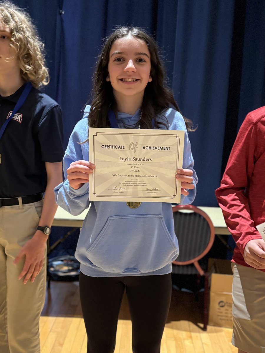 We are so proud of these OMS students for competing in the MTSU Middle Grades Math Competition! Special congratulations to Layla Saunders for earning 5th place in 7th grade! <a href="/OMS_Chargers/">Oakland Middle School</a>