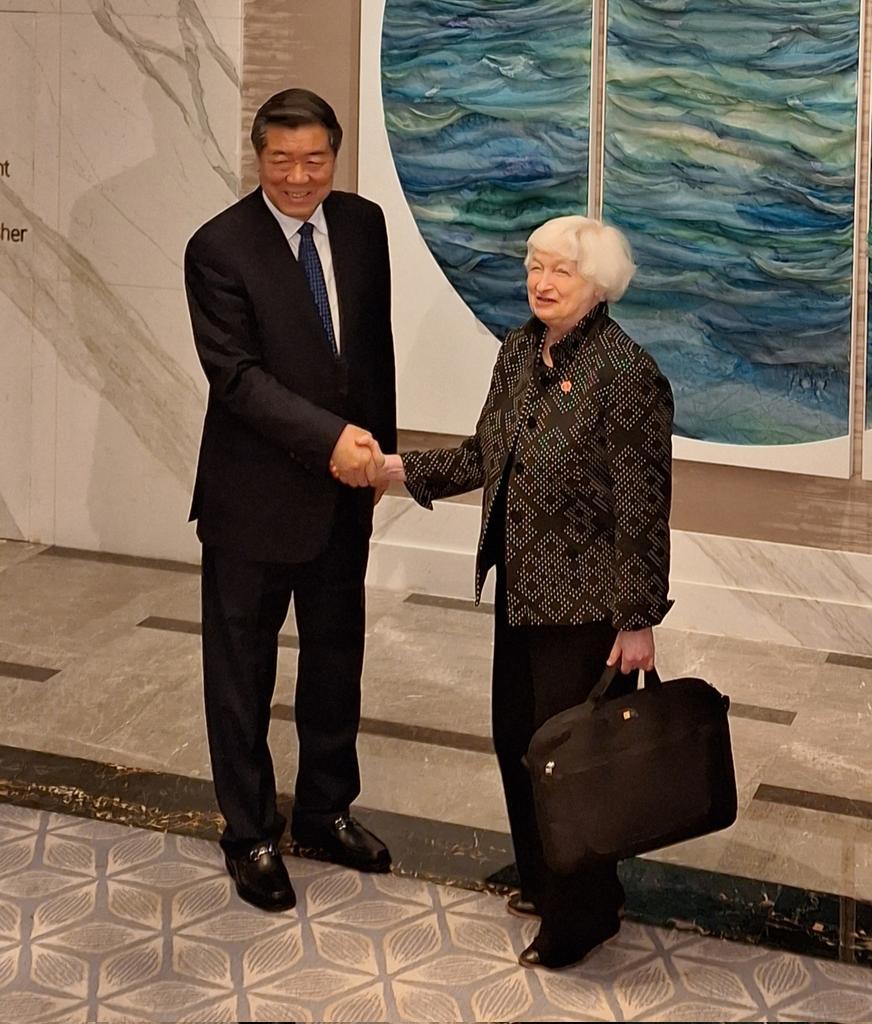 US Tres Sec Janet Yellen ended day 1 of her second trip to China with a dinner hosted by Vice Premier He Lifeng. As yet, blowback from Chinese officials to her repeated criticism of Beijing's economic policies.
