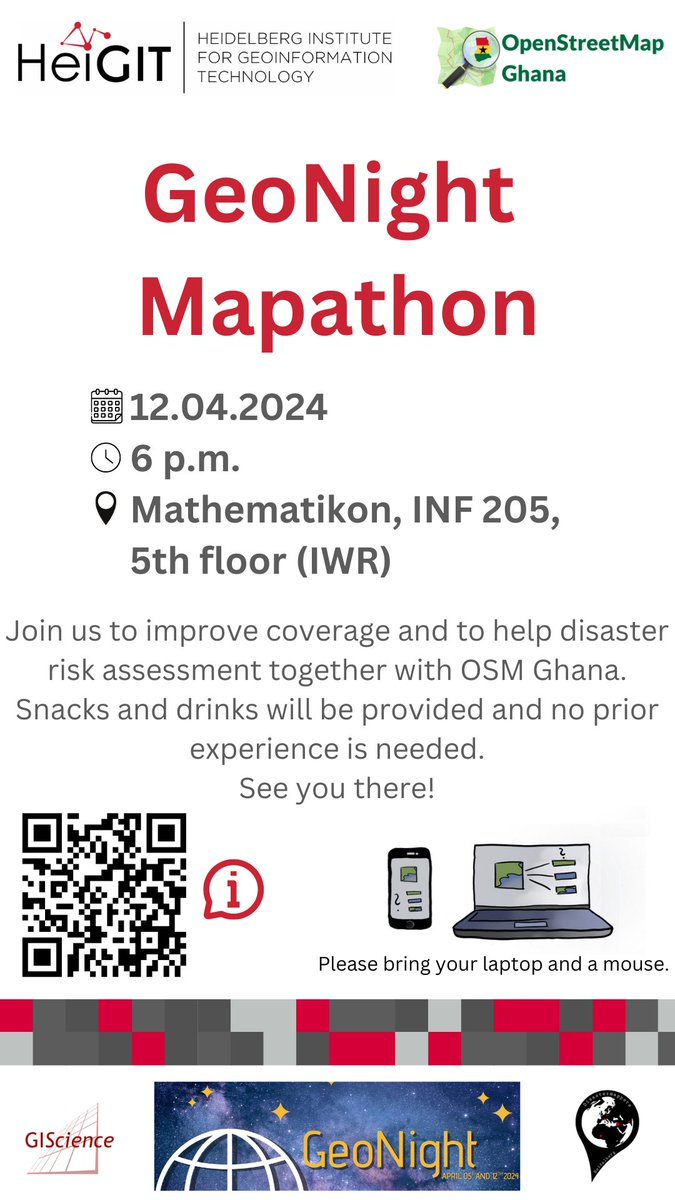 📢 Our next #Mapathon is just around the corner, and this time, we're joining forces with @OSMGhana! Join us and be a part of the #GeoNight2024 to celebrate geography together in all its forms and facets!🗺️ #geonight #OSM