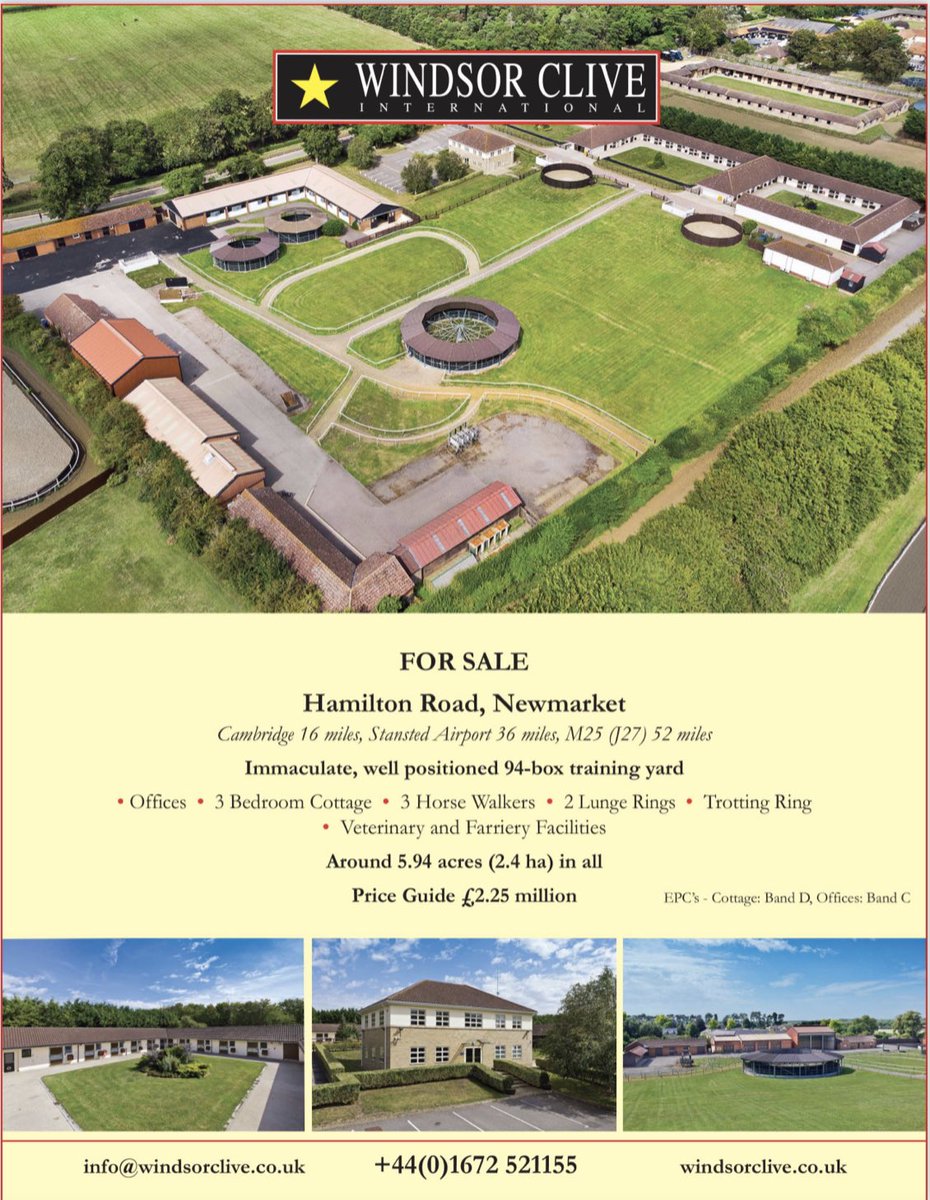 TDN (@thetdn) on Twitter photo Immaculate, well positioned 94-box training yard for sale on Hamilton Road in Newmarket! ⭐️ <a href="/WindsorCliveInt/">Windsor Clive Int</a>
Learn more: windsorclive.co.uk/equestrian-pro… Immaculate, well positioned 94-box training yard for sale on Hamilton Road in Newmarket! ⭐️ <a href="/WindsorCliveInt/">Windsor Clive Int</a>
Learn more: windsorclive.co.uk/equestrian-pro…