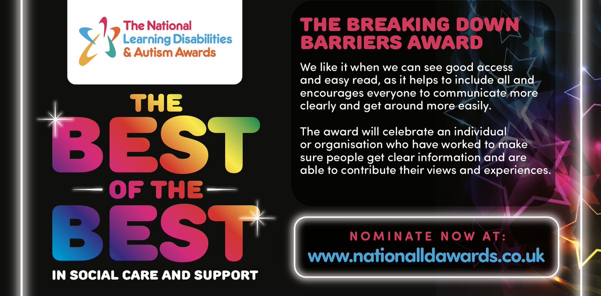 THE BREAKING DOWN BARRIERS AWARD We want to celebrate individuals and organisations who have worked to make sure people get clear information and are able to contribute their views & experiences. Nominate bit.ly/2kAkRuQ #ThankYouSocialCare