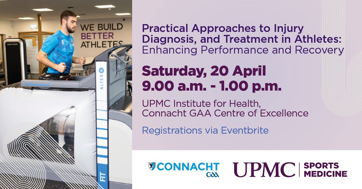 Our Sports Medicine team is partnering with @ConnachtGAA to deliver a conference focused on Practical Approaches to Injury Diagnosis, and Treatment in Athletes. GPs, physios, coaches and S&C experts from all sporting codes are invited to attend. Register: bit.ly/3vFn4gp