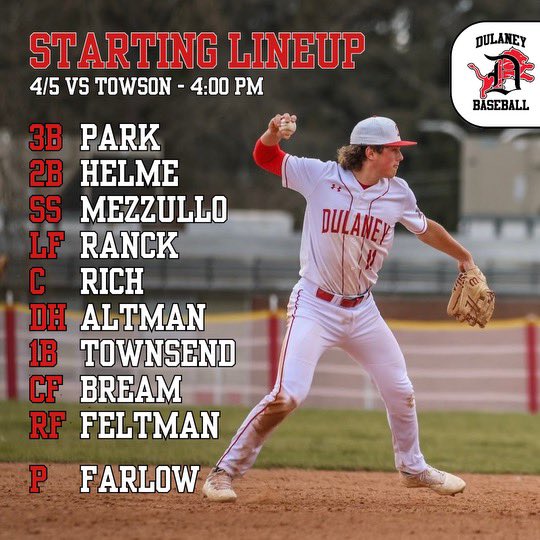 DulaneyBaseball's tweet photo. Big one against Towson at home. First pitch 4:00. PACK THE DEN #family #lockin 🦁 https://t.co/Q5pdXLhRmW