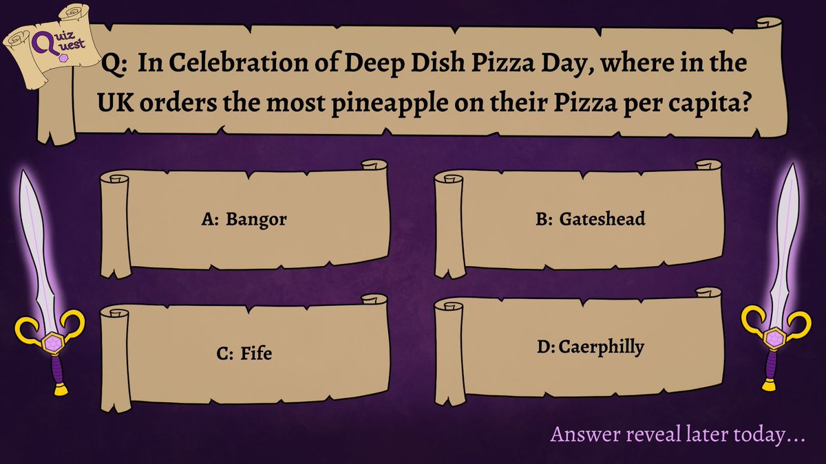 Quiz Friday time again! Today is Deep Dish Pizza Day and to celebrate let's talk the most controversial Pizza topping... Pineapple!

Share with your friends and see who can get the answer right

#QuizFriday #PizzaParty #GameDev #IndieGame #QandA #Quiz #FollowFriday #deepdishpizza