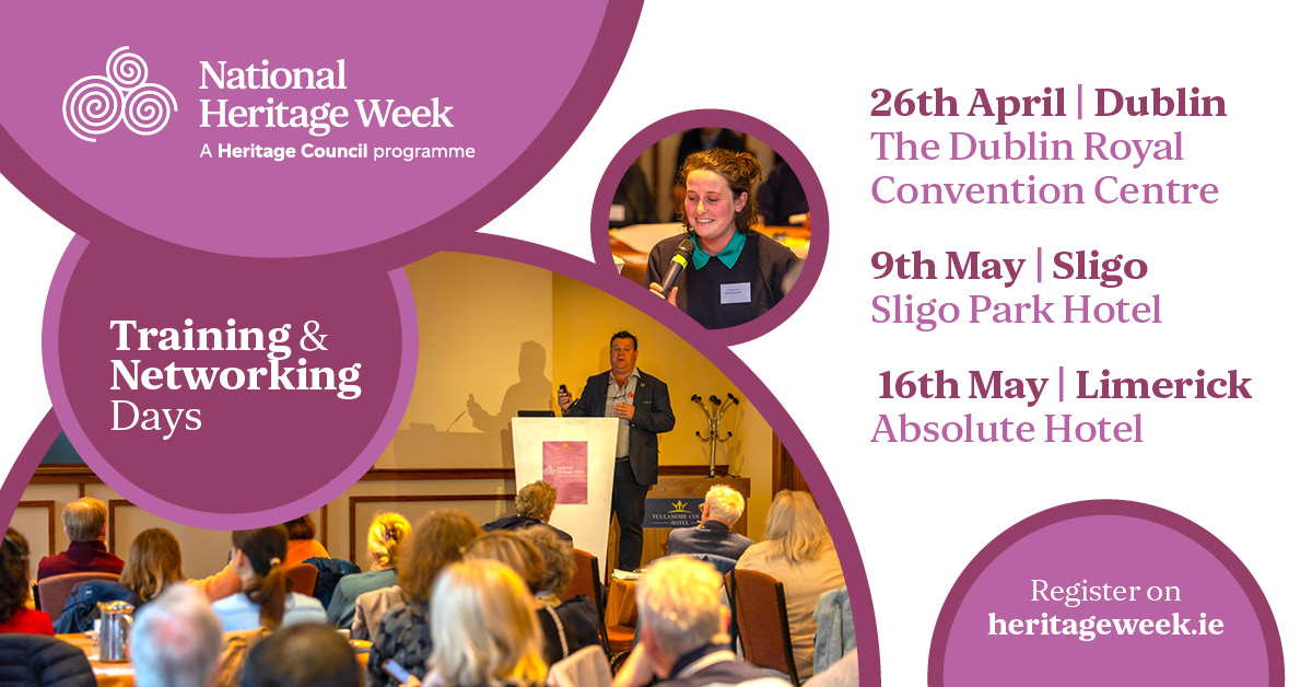 The National Heritage Week Training & Networking Events are happening inDublin, Sligo and Limerick. These events are the perfect opportunity to connect with fellow enthusiasts, learn new skills and techniques. Find out more: bit.ly/3ZAAgMw #HeritageWeek2024